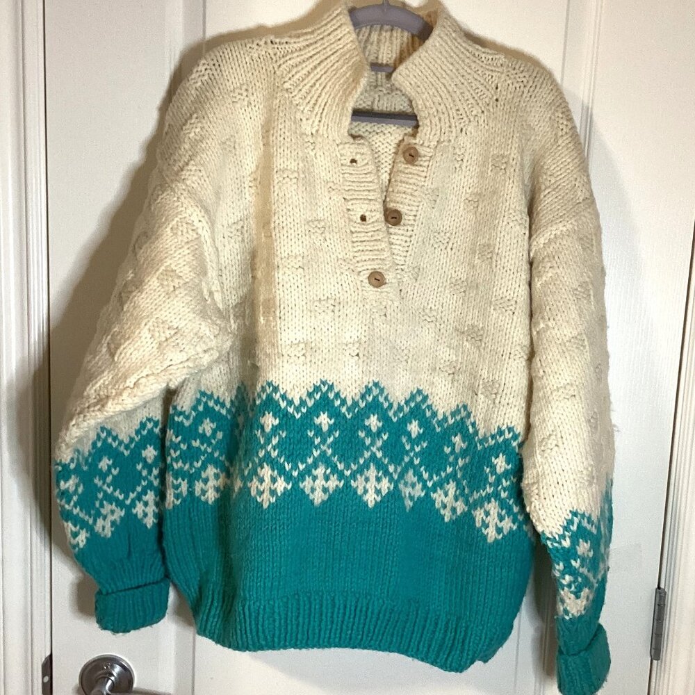 Handmade Hand Knitted Chunky Thick Sweater Fishermen Turtleneck Oversized